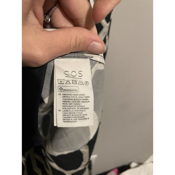 COS Mini Dress Navy Abstract‎ Print Voluminous A-Line Hi Low Long Sleeve US4 - Picture 7 of 9